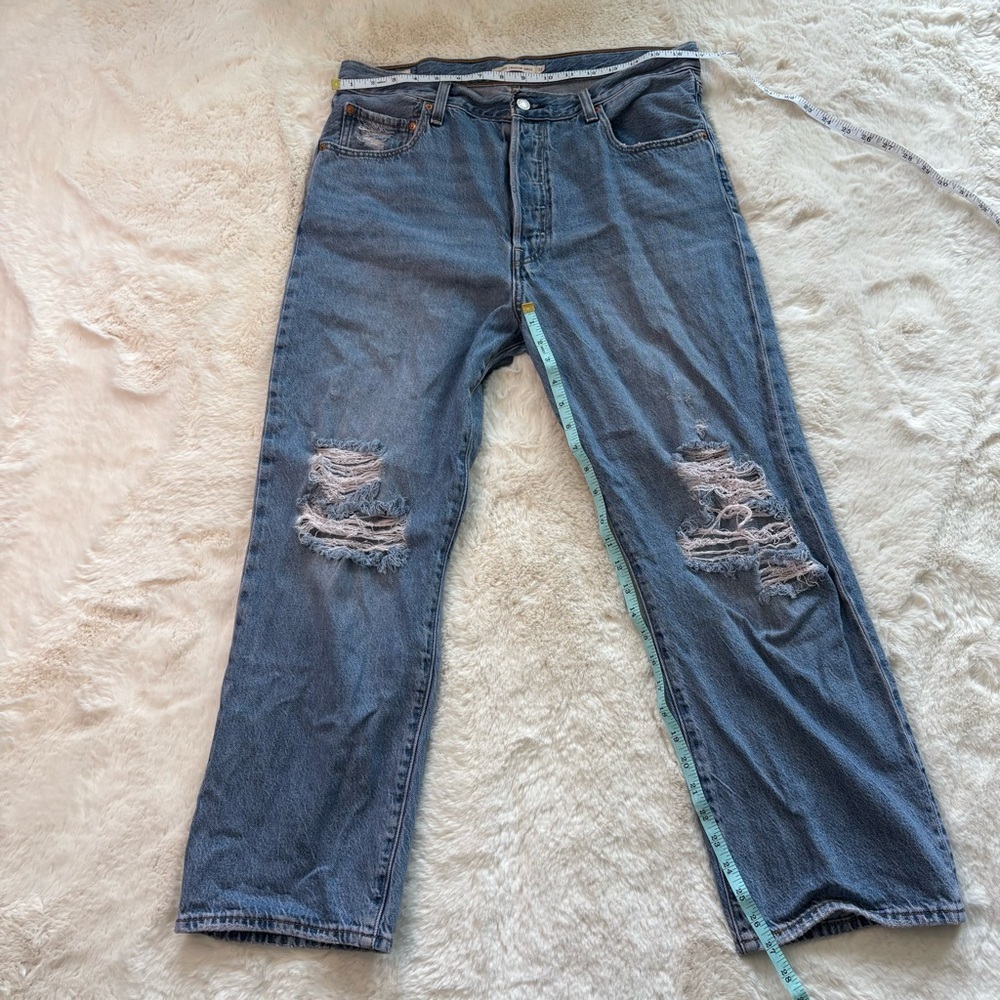 Levi's Blue Straight Leg Jeans with Distressed Details